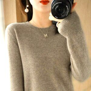 ORIGINAL CAMEL LARGE  SOFT LONG SLEEVE CREW NECK RIB COLLAR, CUFFS & HEM SWEATER